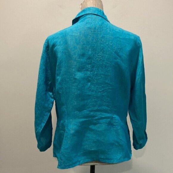 Flax Linen Long Sleeve Jacket Blue top - Picture 13 of 16
